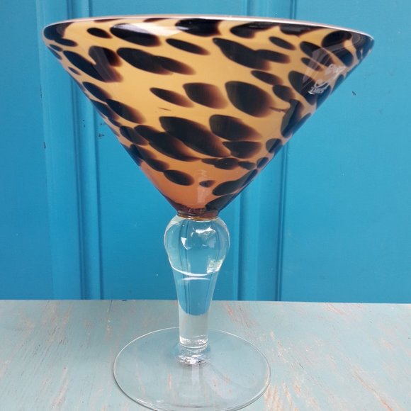 Hand Blown Glass Martini Cocktail Barware Animal Print Oversized Party Drinking - Picture 10 of 16